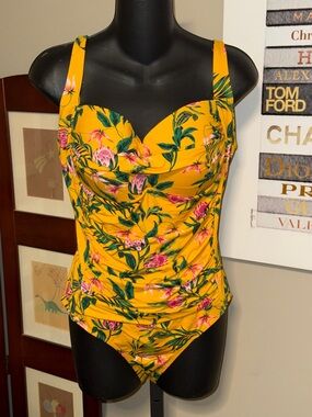 Nicole Miller Yellow Floral One-Piece Swimsuit